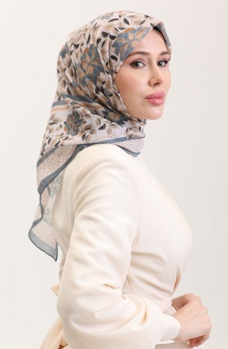 Desenli Pamuk Eşarp 2075-03 Gri Hardal