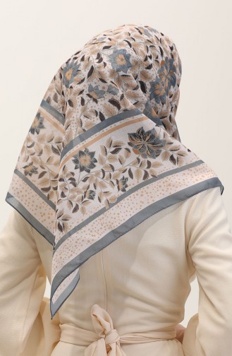 Desenli Pamuk Eşarp 2075-03 Gri Hardal