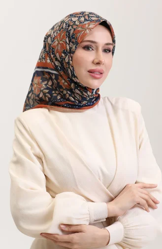 Desenli Pamuk Eşarp 2075-04 Taba Lacivert