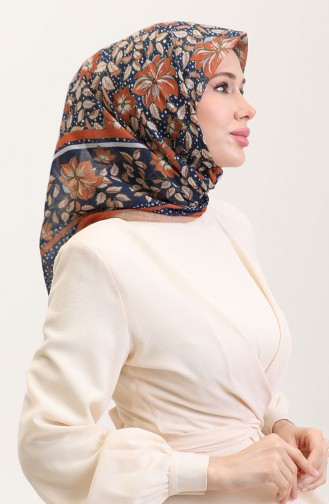 Desenli Pamuk Eşarp 2075-04 Taba Lacivert