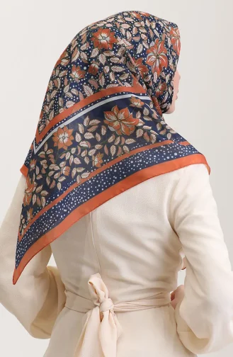 Desenli Pamuk Eşarp 2075-04 Taba Lacivert