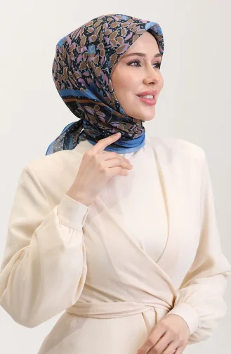 Desenli Pamuk Eşarp 2075-07 İndigo Pembe