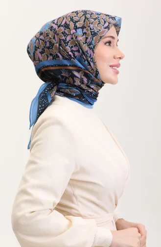 Desenli Pamuk Eşarp 2075-07 İndigo Pembe