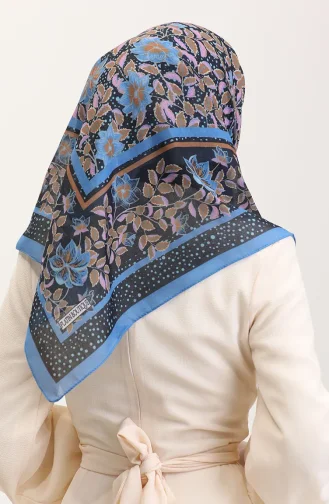 Desenli Pamuk Eşarp 2075-07 İndigo Pembe