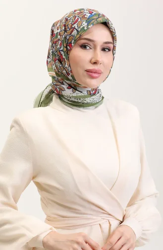 وشاح قطني منقوش 2075-08 حناء أخضر أحمر 2075-08