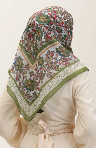 وشاح قطني منقوش 2075-08 حناء أخضر أحمر 2075-08