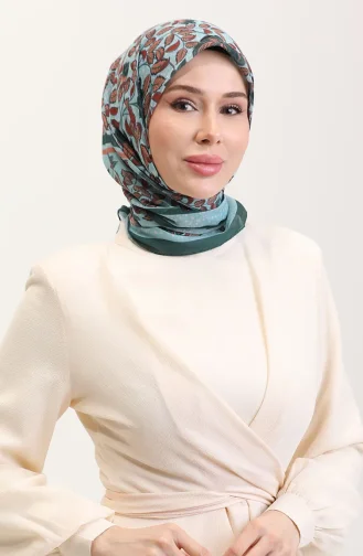 Desenli Pamuk Eşarp 2075-09 Zümrüt Yeşili Mint Yeşili