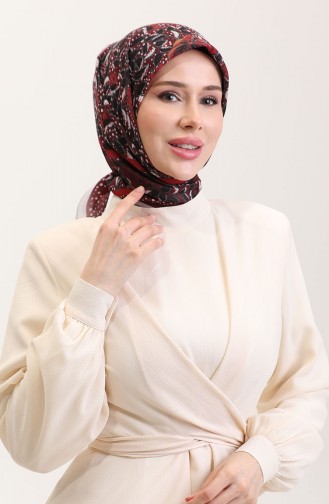 Desenli Pamuk Eşarp 2075-13 Siyah Bordo