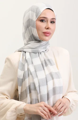 Geometrik Desenli Keten Şal 70285-02 Gümüş Gri