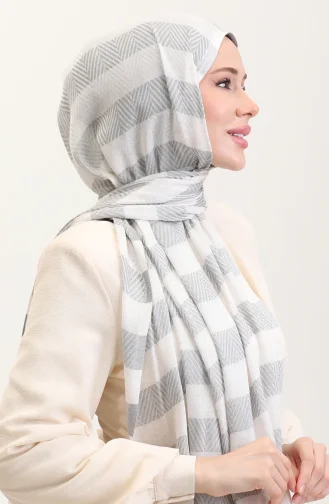 Geometrik Desenli Keten Şal 70285-02 Gümüş Gri