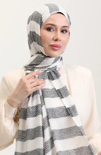 Châle En Lin à Motifs Géométriques 70285-04 Noir 70285-04