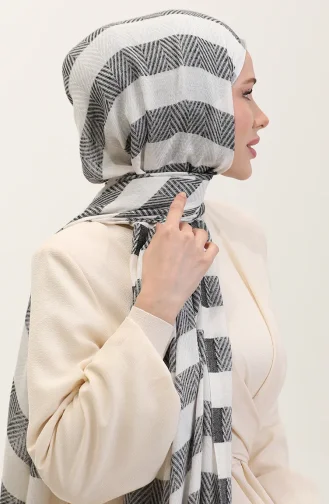 Châle En Lin à Motifs Géométriques 70285-04 Noir 70285-04