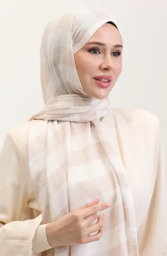 Châle En Lin à Motifs Géométriques 70285-05 Beige 70285-05