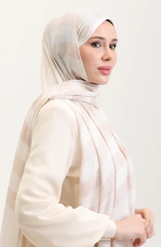 Châle En Lin à Motifs Géométriques 70285-05 Beige 70285-05