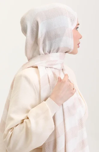 Châle En Lin à Motifs Géométriques 70285-05 Beige 70285-05