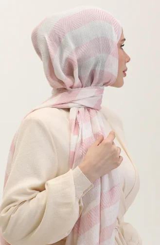 Châle En Lin à Motifs Géométriques 70285-06 Rose 70285-06