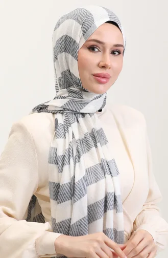 Geometrik Desenli Keten Şal 70285-07 Lacivert