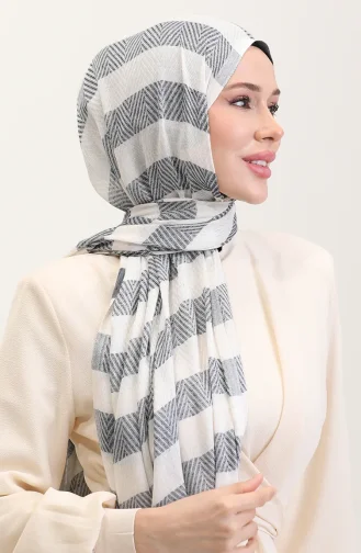 Geometrik Desenli Keten Şal 70285-07 Lacivert