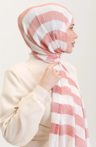 Geometrik Desenli Keten Şal 70285-08 Kiremit