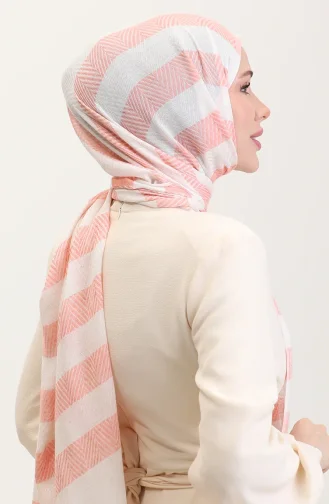 Châle En Lin à Motifs Géométriques 70285-10 Saumon 70285-10