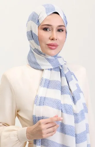 شال كتان بنقوش هندسية 70285-12 ساكس 70285-12