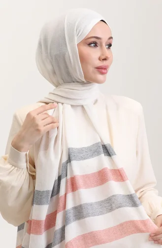 Çizgi Desenli Keten Şal 70287-01 Turuncu Lacivert