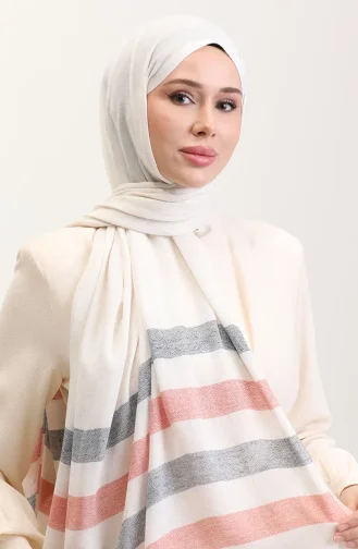 Çizgi Desenli Keten Şal 70287-01 Turuncu Lacivert