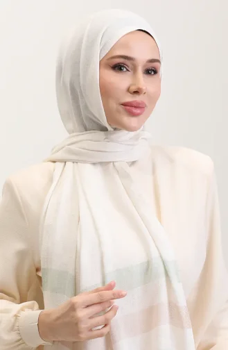 Çizgi Desenli Keten Şal 70287-02 Mint Yeşili Bej