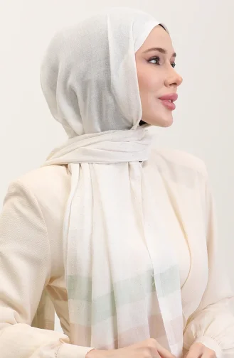 Çizgi Desenli Keten Şal 70287-02 Mint Yeşili Bej