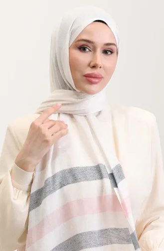 Çizgi Desenli Keten Şal 70287-03 Lacivert Pembe