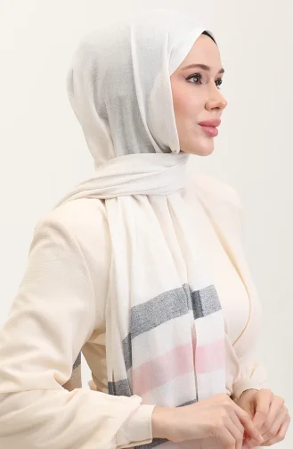 Çizgi Desenli Keten Şal 70287-03 Lacivert Pembe