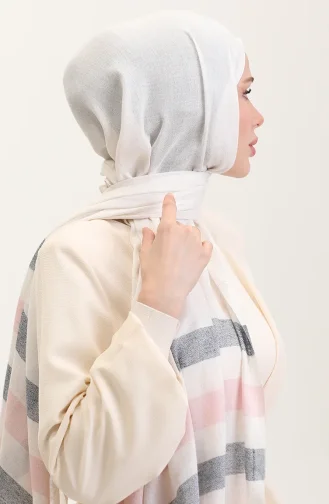 Çizgi Desenli Keten Şal 70287-03 Lacivert Pembe