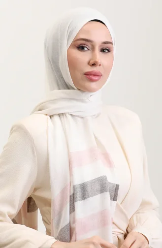 Çizgi Desenli Keten Şal 70287-04 Kahverengi Pudra