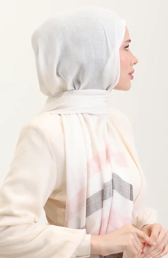Çizgi Desenli Keten Şal 70287-04 Kahverengi Pudra