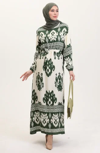 Gedessineerde Viscosejurk 0006-05 Smaragdbeige 0006-05