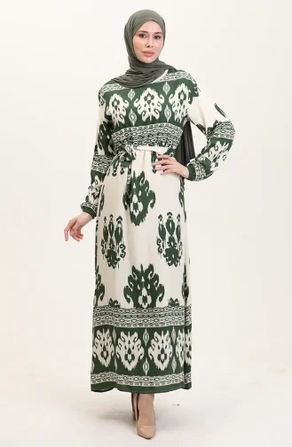 Gedessineerde Viscosejurk 0006-05 Smaragdbeige 0006-05
