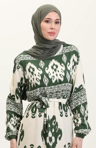 Gedessineerde Viscosejurk 0006-05 Smaragdbeige 0006-05