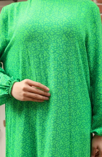 Viskon Kumaş Kolu Lastikli Desenli Elbise 2015-01 Yeşil
