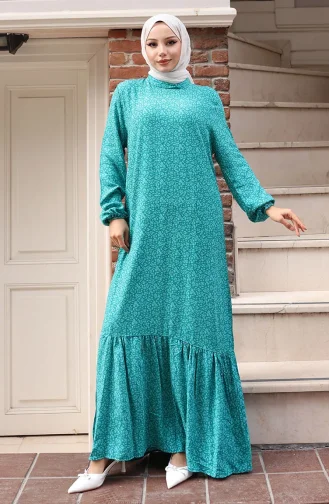 Viscose Fabric Elastic Sleeve Patterned Dress 2015-03 Almond Green 2015-03