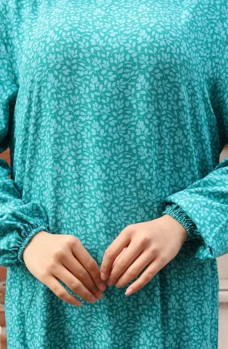 Viskon Kumaş Kolu Lastikli Desenli Elbise 2015-03 Çağla Yeşili