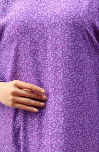 Viskon Kumaş Kolu Lastikli Desenli Elbise 2015-04 Mor