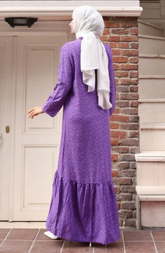 Viskon Kumaş Kolu Lastikli Desenli Elbise 2015-04 Mor