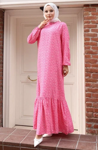 Viscose Stof Elastische Mouw Patroon Jurk 2015-05 Roze 2015-05
