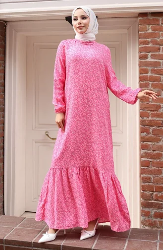 Viscose Stof Elastische Mouw Patroon Jurk 2015-05 Roze 2015-05