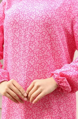 Viscose Stof Elastische Mouw Patroon Jurk 2015-05 Roze 2015-05