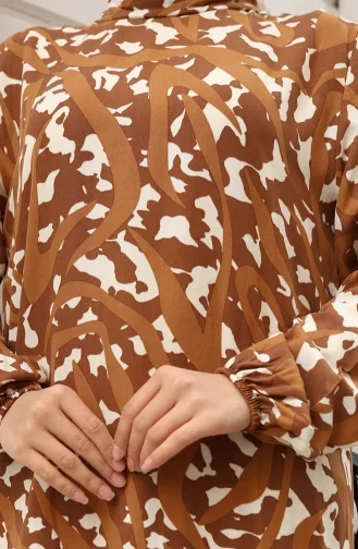 Robe à Motifs En Tissu Viscose à Manches élastiques 2016-03 Marron 2016-03