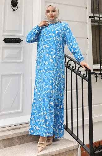 Robe à Motifs En Tissu Viscose à Manches élastiques 2016-04 Indigo 2016-04