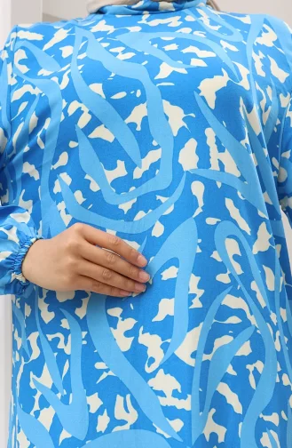 Robe à Motifs En Tissu Viscose à Manches élastiques 2016-04 Indigo 2016-04