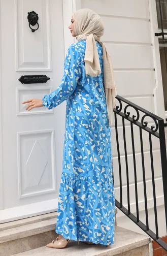 Robe à Motifs En Tissu Viscose à Manches élastiques 2016-04 Indigo 2016-04