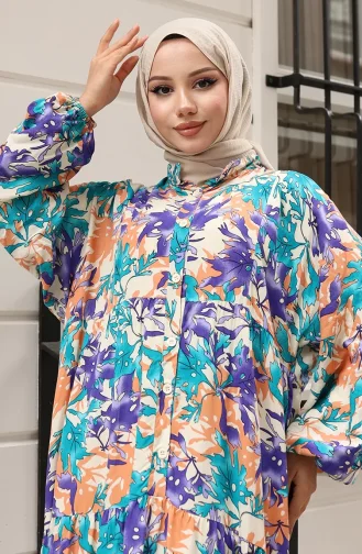 Alaçatı Patroon Geknoopte Jurk 2021-02 Paarsgroen 2021-02